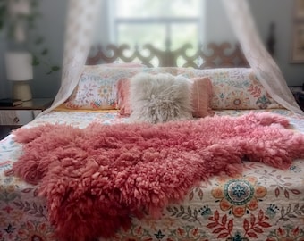 Felted fleece sheep friendly hand made dyed rug throw pale Rouge
