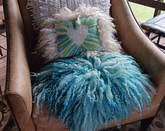 Hand Dyed Felted Fleece Chair Cover: Ocean Blue, Sea Glass Wool Fiber Art