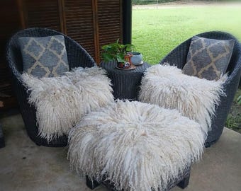 Shaggy Felted Fleece or Pillow Handmade Chair Cover Long Lock wavy Sheepskin Decor