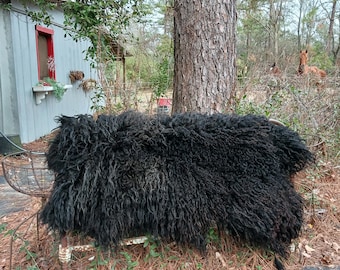 Hand made black felted fleece throw blanket or rug