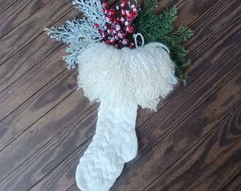 Knit Christmas stocking with hand made felted wool "fur" cuff