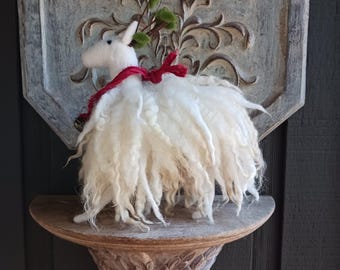 Hand made felted deer wintery white shaggy wool