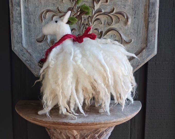 Featured listing image: Hand made felted deer wintery white shaggy wool