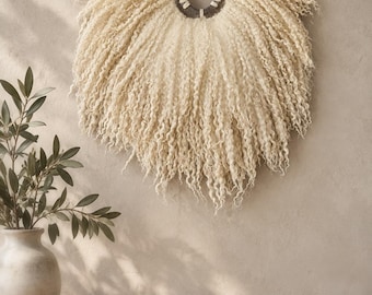Felted Wool Wall Hanging with Authentic Horseshoe Natural Fiber Art Rustic Organic Decor Good Fortune