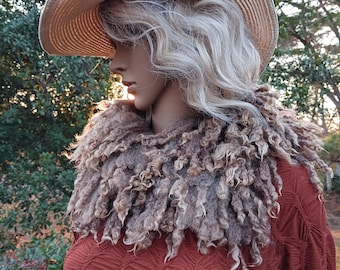luxurious short collar neck wrap Hand made felted wool Pecan
