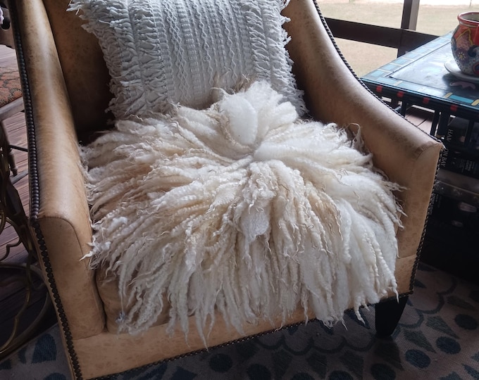 Featured listing image: Hand made sheep fleece "sheepskin" pillow, chair cover Elsa