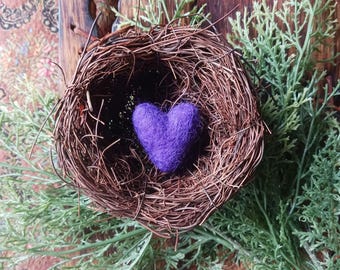 Hand made felted wool heart violet