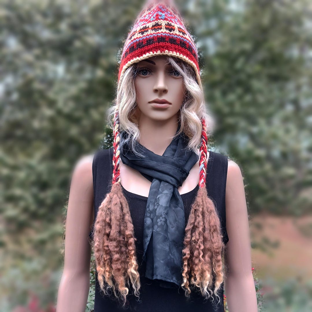 Handknit 100% Wool Hat Beanie Toque Earflaps Traditional Peruvian-style Hand Knit Wool Winter Ear Flap  main image 3