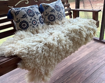 Hand Made Felted Fleece Rug Throw Natural Curly White Sparkle