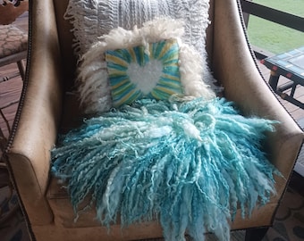 Hand Dyed Felted Wool Chair Cover: Ocean Blue, Sea Glass Fiber Art