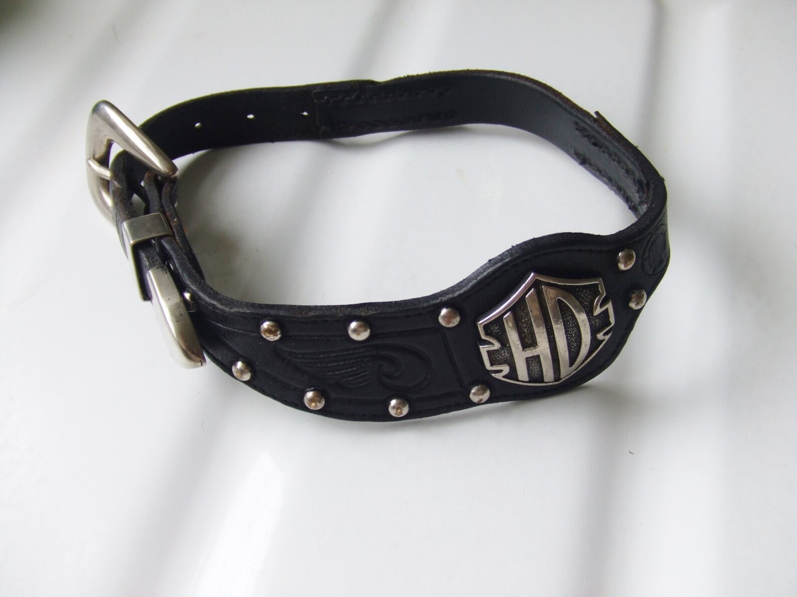 Harley Davidson Black Leather Dog Collar Bandana Style Vintage Etsy