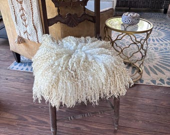 Hand made wool fleece sheepskin chair accent throw or shaggy pillow