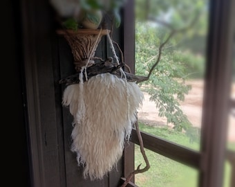 Hand made sheep friendly fiber art felted wool wall hanging