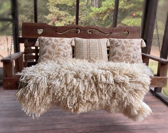 Hand Made Felted Fleece Rug Throw Natural Curly White Zara