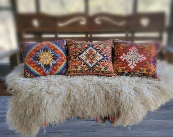 Hand made Felted sheep wool fleece throw or rug Milky Way