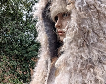 Luxurious hood hat hand made felted wool Avria