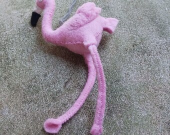 Pink flamingo ornament hand made felted wool