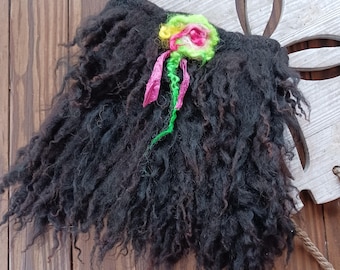 shaggy black purse crossbody bag hand made felted wool
