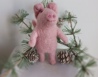 Little piglet hand made felted wool finger puppet