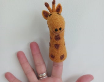 Giraffe finger puppet ornament hand made felted wool finger puppet