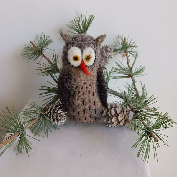 Owl finger puppet ornament hand made felted wool