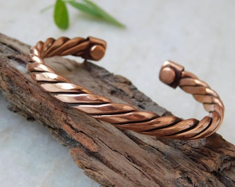 Twisted Copper Magnetic Bracelet: Adjustable Energy Cuff Bangle