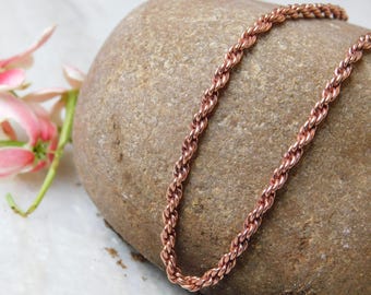 Collar de cadena de cuerda de cobre puro, acabado liso, beneficios espirituales.