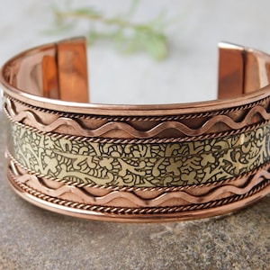 Floral Copper Cuff Bracelet: Wide Boho Bangle, Arthritis Relief