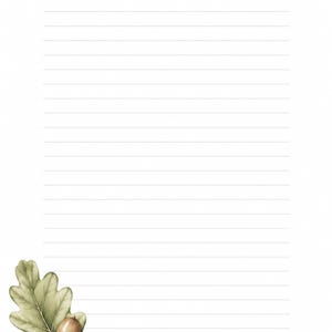 Acorn Writing Paper Printable | Autumn Stationery PDF | Oak Leaf Letter & Journaling