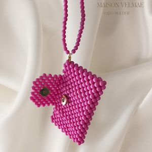 Rosa Perlen Kartenhalter | Handgefertigtes Mini Portemonnaie | Visitenkarten Hülle | Perlen Geldbörse Zubehör | Geschenk für Sie | Feminine Kartentasche