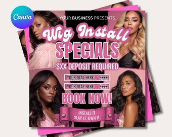 Hair Stylist Flyer for Hair Salon Booking Flyers Pink Books Flyer Wig Install Specials New Client Flyer Hair Stylist Sale Flyer Hair Tech
