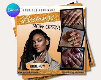 Nails Booking Open Template Nail Booking Flyer Canva Book Flyer Nail Tech Flyer Template Nail Booking Templates Canva DIY Booking Open Now