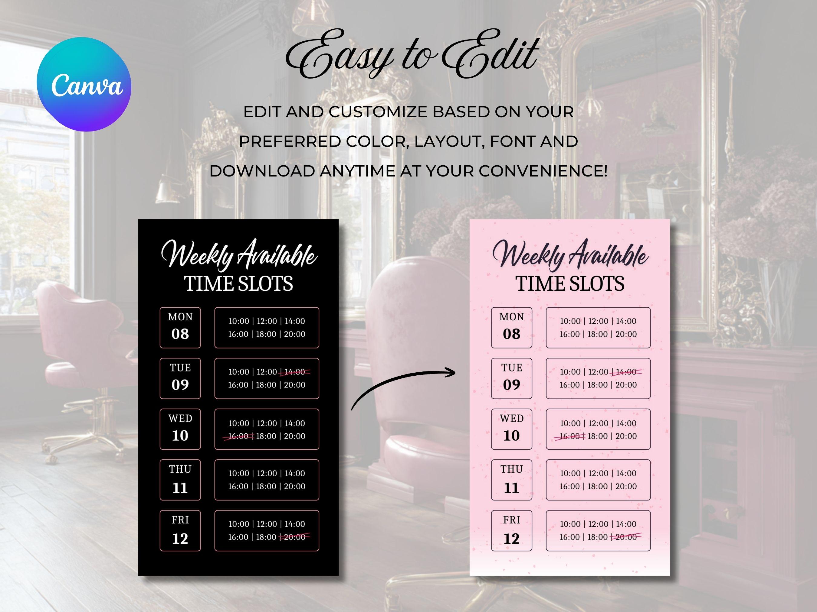 Weekly Available Appointments Template Availability Calendar Instagram