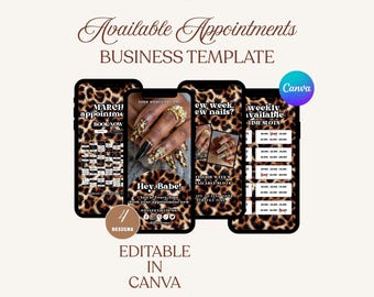 Leopard Print Weekly Available Appointment Template Cheetah Nail Instagram Story Weekly Schedule Lash Booking Calendar Monthly and Weekly