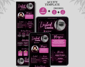 Modelo de agendamento de tecnologia de cílios preto e rosa, design de site de reserva, Canva, site de estilista de tecnologia de cílios editável, design de Acuity, Canva, reserva faça você mesmo