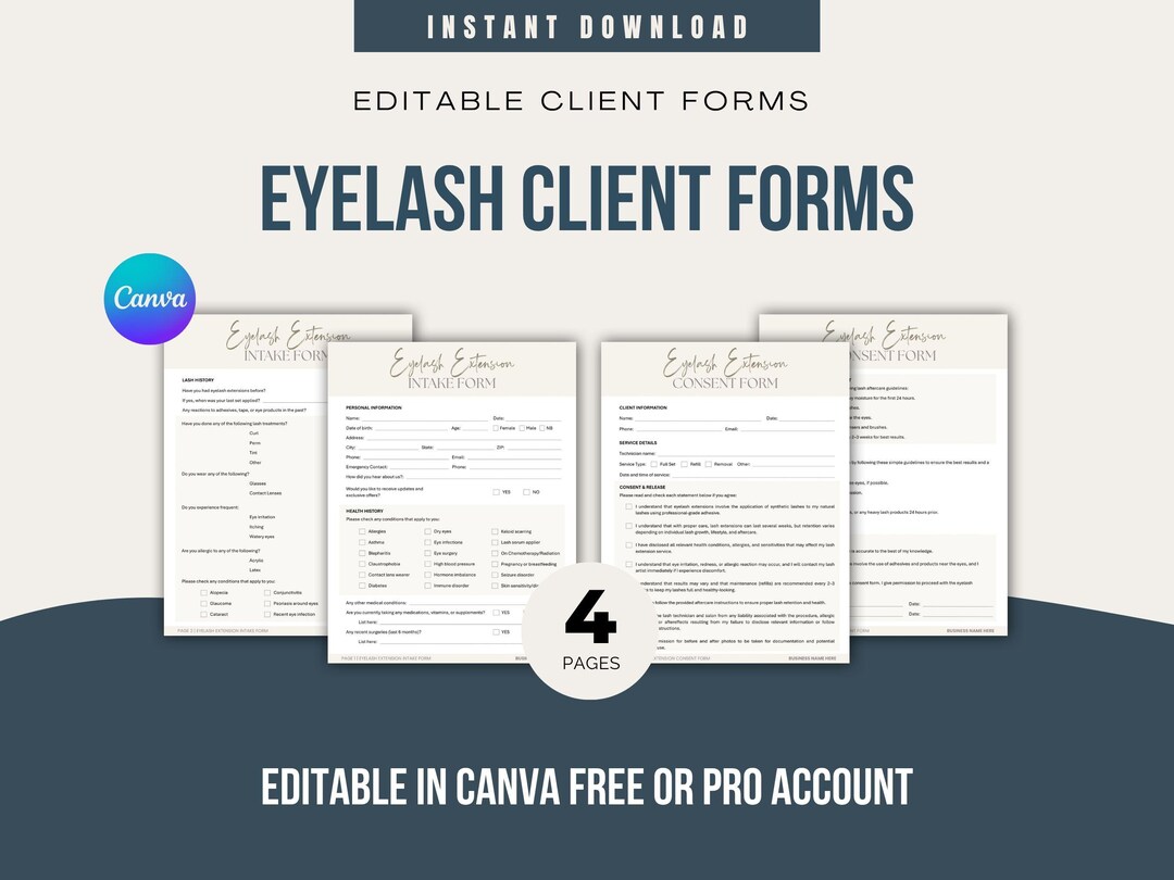 Editable Canva Lash Extension Form Bundle Eyelash Extension Paper Lash ...