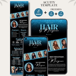 Planningsjabloon Hair Acuity Blauw Canva-sjabloon voor haarstylist Acuity-website Acuity DIY-kapper Boekingssite websitesjabloon