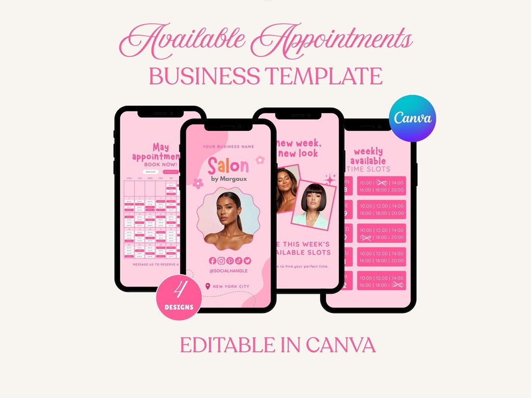 Feminine Theme Weekly Availability Template Salon Bookings Available ...