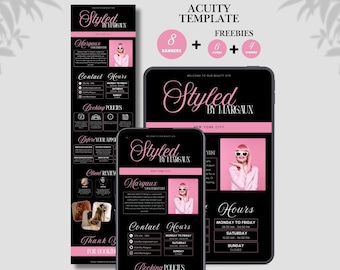 Pink Acuity Scheduling Template Acuity Scheduling Hair Stylist Canva Booking Template Pink Black Hair Website Template Canva Simple Banner