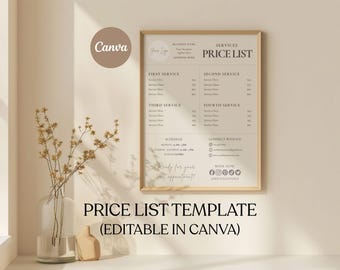 Bewerkbare prijslijstsjabloon Minimalistische prijslijst voor salons Prijsblad Salon zakelijke flyer Prijslijst schoonheidssalon Prijslijstsjabloon DIY