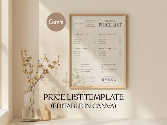 Editable Price List Template Minimalist Salon Pricing Guide Price Sheet Salon Business Flyer Beauty Salon Price Sheet Pricelist Template DIY