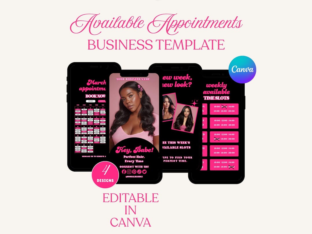 Weekly Available Appointment Template Salon Availability Calendar ...