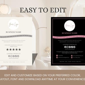 May include: A digital template with two design options, one in cream and the other in black, featuring space for a logo, business name, and contact information. The text "Easy to Edit" is displayed at the top.