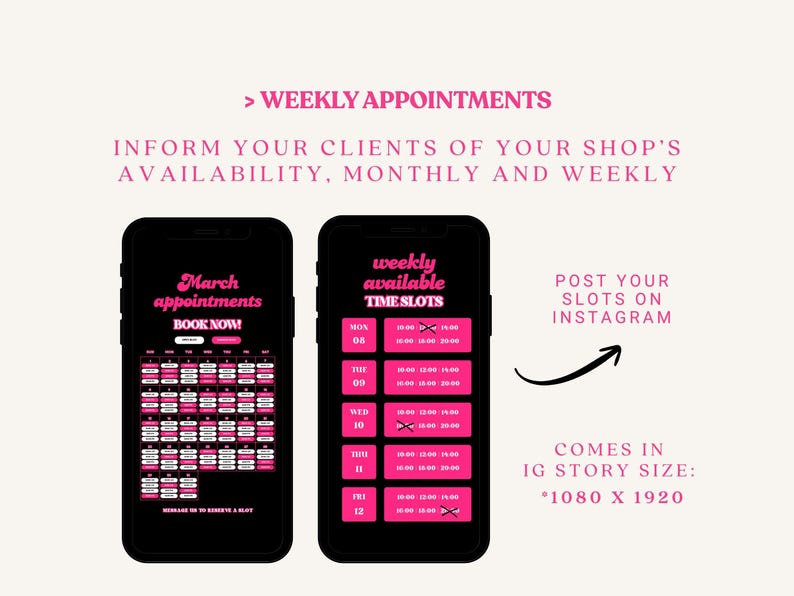 Weekly Available Appointment Template Salon Availability Calendar ...