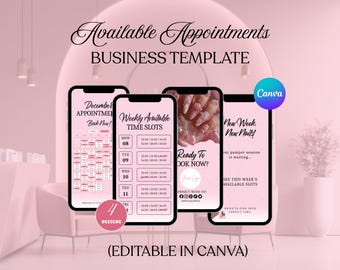 Modèle de rendez-vous hebdomadaire disponible pour salon de manucure Canva Story Instagram Calendrier hebdomadaire Calendrier de réservation de clous Disponibilité mensuelle