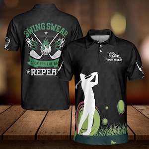 Customized Golfer Silhouette Man Playing Golf Men&#39;s Polo Shirt S-5XL