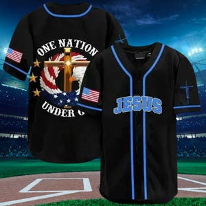 Jesus Baseball Jersey One Nation Under God Cross Eagle American Flag Christian Shirt