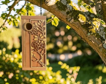 Redwood Floral Carved Birdhouse, Small Birds Outdoor Garden Decor