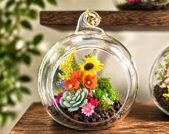 Handgefertigte Glas Terrarium Ornament, Kalifornien Ureinwohner Pflanzen, Miniatur Sukkulenten Garten