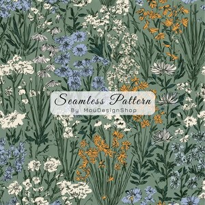 Sommer Wildblumen Prairie Glücklich Digitaldruck Nahtlos Rapportmuster Handwerk Stoff JPG